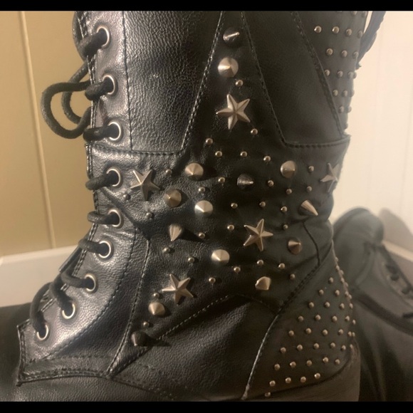 Women’s black Combat Boots with studs and spikes - Picture 7 of 8